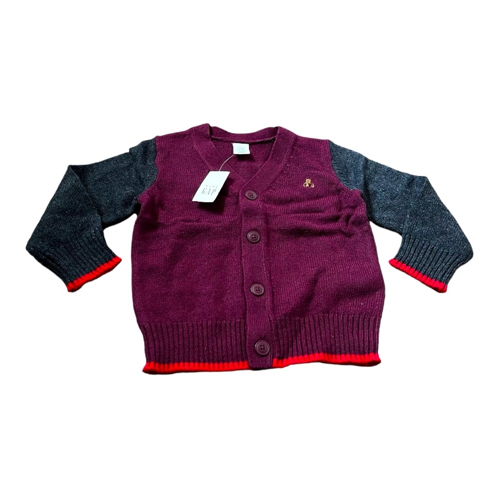 GAP Boys Cardigan, Maroon Gray, Knit Sweater, NEW